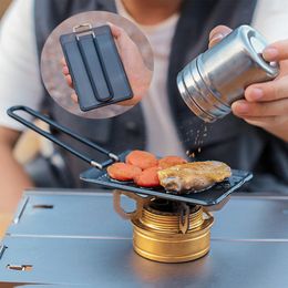 Outdoor Gadgets Camping Barbecue Pan Ultralight 13x8 5cm Grill Frying with Detachable Handle Cookware for Hiking Picnic Backpacking 230717