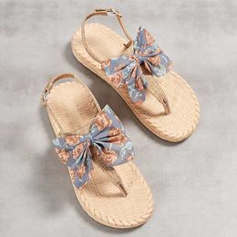 Slippers New Women Summer Casual Slides Comfortable Flax Slippers Striped Bow Linen Flip Flops Platform Sandals Ladies Beach Shoes q470 L230717