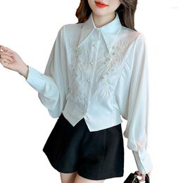 Women's Blouses High Quality Shirt Women Design Temperament Loose Long Sleeve Fashion Nailed Beads Small Tops