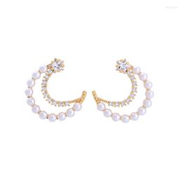 Stud Earrings Uer Me0039 2023 Crystal Imitation Pearls Moon For Girls Friend Korean Style Jewelry