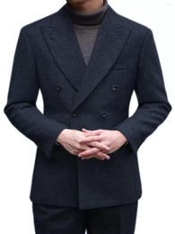 Men's Suits Double Breasted Herringbone Suit Custom Wedding Business Male Blazer 2 Piece Set Jacket Pants