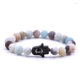 Charm Bracelets HYHONEY Micro Pave CZ Palm 8MM Frosted Amazonite Natural Stone Bracelet Men & Bangles Jewellery Pulseras