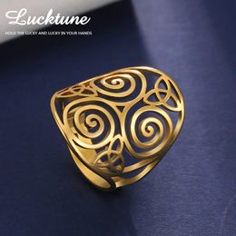 Lucktune Triskele Irish Celtic Knot Ring Stainless Steel Viking Triskelion Spiral Adjustable Rings Women Witchcraft Jewellery Gift