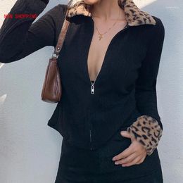 Women's Jackets 2023 Fashion Club Party Fur Tops Women Autumn Mall Goth Sexy Streetwear Black Retro Rib Knit Pullover Jacket Female Harajuku