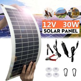 Batteries 30W Solar Panel Complete Kit 12V USB Charging Cell Power Portable Outdoor Polysilicon Camp Hiking Travel Phone RV Car MP3 230715