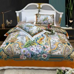 Bedding sets Chic Peacock Floral Duvet Cover set Vintage Stylized 50mboo and 50 Cotton Ultra Soft Silky Bed Sheet Pillowcases 230717