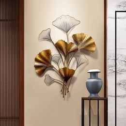 Wall Stickers Chinese Wrought Iron Hanging Ginkgo Pendant Decoration El Home Livingroom Background Ornament Mural Crafts