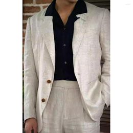 Men's Suits Elegant Fashion Single Breasted Suit For Men 2023 Slim Fit Mens Single-breasted Breathable Slub Cotton Stage Costume