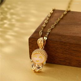 Pendant Necklaces Cute Lucky Little Maitreya Buddha Stainless Steel Short Women No Fade Gold Colour Chain Female Neck Jewellery