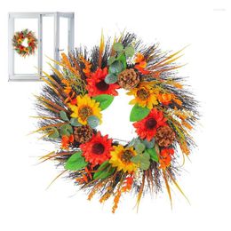 Decorative Flowers Sunflower Wreath Wall Decor Summer Artificial Wreaths Non Fading Rustic Floral For Window Fireplace