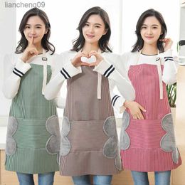 Women Men Unisex Apron With Pocket Chef Kitchen Cooking Cotton Oil-Proof Waterproof Wipeable Stripes L230620