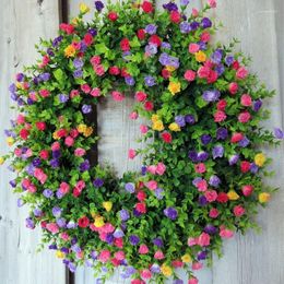 Decorative Flowers Spring Flower Wreath Colorful Decorations Artificial Wreaths For Front Door DIY House Decor And Summer Garland Home