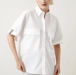 Women's Blouses Women Shirt 2023 Summer Beaded Chain Decoration White Short-sleeved