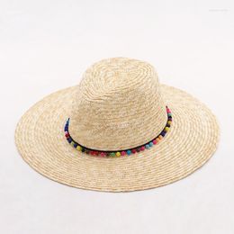 Wide Brim Hats X312 Adult Raffia Straw Sun Hat Lady Chain Decorated Jazz Cap Female Beach Caps Panama