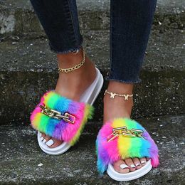 Slippers Women 2021 New Summer Casual Sandals Slippers Female Colour Fuzzy Platform Flip Flops Ladies Height Increasing Slides L230717