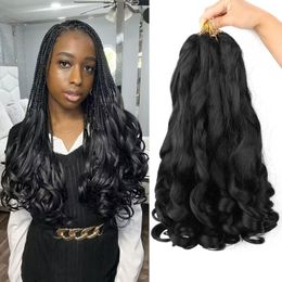 French Curl Braiding Hair 22 Inch Black Curly Braiding Hair 75g/Pack Loose Wavy Bouncy Pre Stretched Yaki Curls Braiding Hair Extensions for Black Women LS04