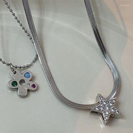 Pendant Necklaces Y2k Zircon Flower Star Pentagram For Women Korean Fashion Titanium Steel Clavicle Chains Necklace Jewellery