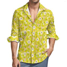 Men's Casual Shirts Retro Mod Shirt Man Flowers Yellow Print Spring Funny Custom Blouses Long Sleeve Cool Oversized Birthday Present