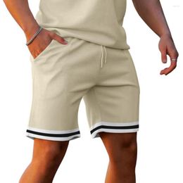 Men's Tracksuits Young Men Top Shorts Set Buttons Knee Length Patchwork Summer Tracksuit Elastic Waist Outfit Garment
