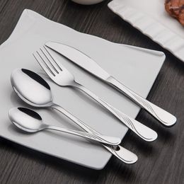 Dinnerware Sets 24Pcs Stainless Steel Cutlery Set Silver Carve Lines Handle Glossy Tableware Knife Fork TeaSpoon Dinner Kitchen Gift