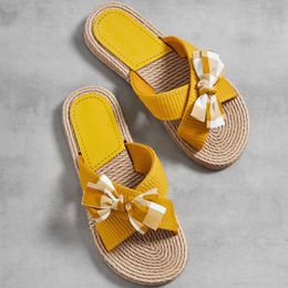 Slippers Summer Fashion Women's Flax Slippers Flat Shoes Cross Belt Bow-Knot Hemp Shoes Female Comfortable Flip Flop Indoor Outdoor sh274 L230717