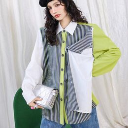 Women's Blouses Personality Stripe Loose Chic Asymmetric Girl Long Sleeve Spliced ShirtS Ladies Korean Fashion Irregular Tops