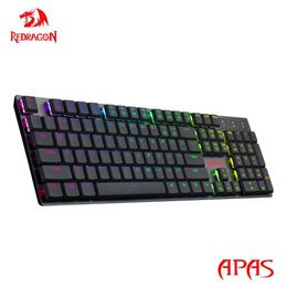 Keyboards REDRAGON APAS K535-KB RGB USB Mini Slim Ultra-Thin Designed Wired Mechanical Gaming Keyboard Blue Switch 104 Keys for Compute PC 230715