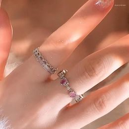 Wedding Rings Fashion Pink Crystal Heart Ring For Women Zircon Luxury Vintage Grunge Aesthetic Jewelry EMO Y2K Accessories