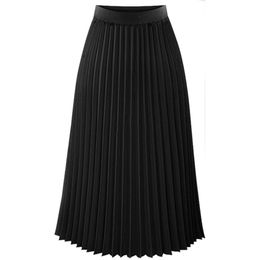 Skirts Vintage Skirts Womens Solid Pleated Black Skirt Elegant Midi Elastic Waist Maxi Skirt 230715