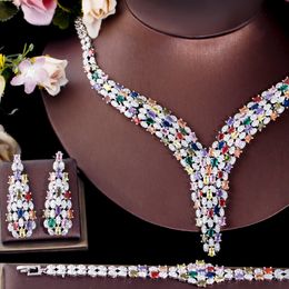 Wedding Jewellery Sets CWWZircons Heavy Cubic Zircon Stone Work Multicolor Big Necklace Arabic Dubai Bridal Set Luxury Accessories T666 230717