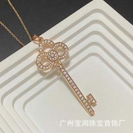 Designer's Brand Crown Key Necklace Full of Diamonds Simple and Fashionable Small Luxury Versatile Sweater Chain