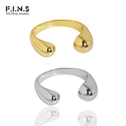 F.I.N.S Trendy Minimalist Fine Glossy Water Drop Opening S925 Sterling Silver Rings Geometric Pure Silver Free Size Finger Ring