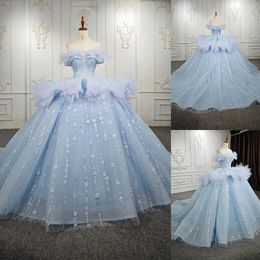 Colourful Ball Gown Wedding Dresses Off the Shoulder Lace Applicants on Tulle Sequins Court Gown Designer Custom Made Plus Size Bridal Gown Vestidos De Novia