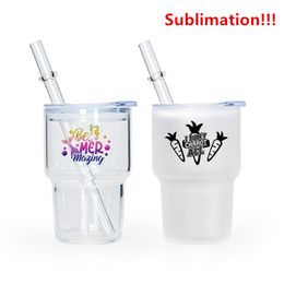3oz Sublimation Shot Glass Tumbler Blank Wine Glasses Glass Beer Mugs with Lid Clear Frosted Drinking Glasses with Reusable Straw DIY