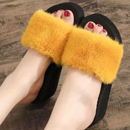 Slippers Women Sandals Sweet Platform Sandals Summer Furry Shoes Ladies Wedges Heels Sandalias Mujer Peep Toe Flat Slippers Female hy433 L230717