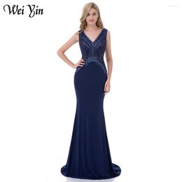 Party Dresses Real Pos Navy Blue Colour Beading Handwork Sexy V-Neck Style Formal Evening Vestido De Festa Robe Soiree WY5188