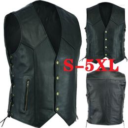 Men's Tank Tops Vest Leather Punk Fashion Casual Coat Motorcycle Side Bandage Men Solid Tanks Fleet