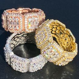 Wedding Rings Full Paved Square Cubic Zirconia Geometric CZ Cluster Design Iced Out Bling Engagement Band Hip Hop Men Finger Ring 230717