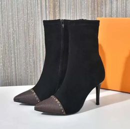 High quality female designer boots Martin bottes fashion stretch fabric floral design rubber sole non-slip wear-resistant outsole classic solid Colour