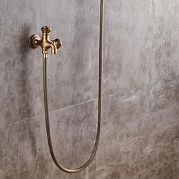 Bathroom Sink Faucets Wholesale Dual Cross Handles Wall Mounted Washing Machine Taps Antique Brass Mop Pool XSQ1-19