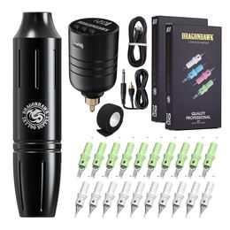 Dragonhawk Wireless Tattoo Kit S9 Tattoo Pen Machine 1300mAh Battery Cartridge Needles D3109-19