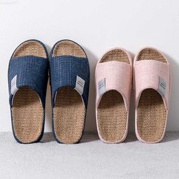 Slippers Breathable Flax Slippers Women Men Indoor Mute Slipper Anti-slip Lovers House Floor Shoes Soft Ladies Summer Home Slides L230717