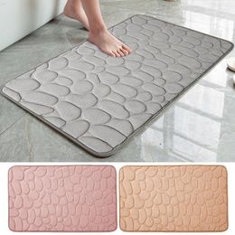 Bath Mats Bathroom Mat Water Absorbing Non Slip Stone Basin Bathtub Floor Rug Room Door Memory Foam Sheet Cobblestone