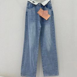Designer women's letter jeans straight leg overalls Women's high waist casual loose slim retro street stretch wide pants fashion