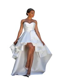 High Low Short Wedding Dresses Strapless A line Short Front Long Back Satin Informal Reception Bridal Gowns Outdoor Wedding