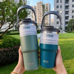 Tumblers 1pc Coffee Cup Double-Layer Thermal Insulation And Cold Storage Ice 600ml 750ml 900ml Stainless Steel Car Cup with Straw 230715