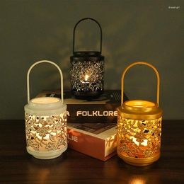 Candle Holders Metal Holder Basket Table Lamp Round Shaped LED Lantern Art Hollow Design Weddings Party Home Decor