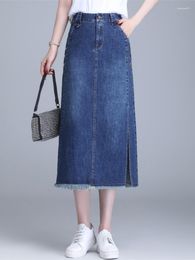 Skirts Women Split Fashion Solid Long Denim Pencil Skirt Spring High Waist Wrap Hip Office Lady