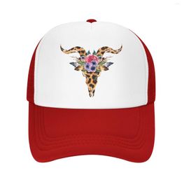 Ball Caps Goat Skull Leopard Baseball Breathable Men Women Mesh Cap Watercolour Bohemian Flowers Flower Floral Colour