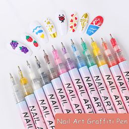 Nail Polish 12pcsset Nail Art Graffiti Pen Black Gold Colour UV Gel Polish Design Dot Painting Drawing Pen Liner Brush Nail DIY Flower Tools 230717